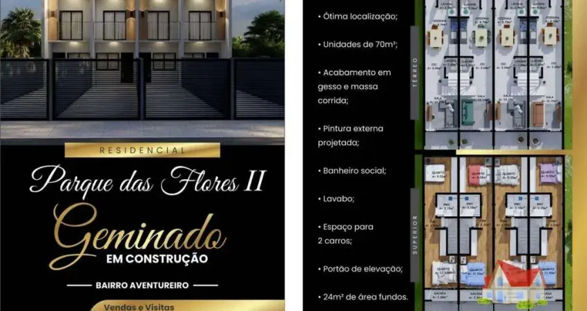 Sobrados Geminados C/02 Quartos + 02 Vagas de Garagem + Espaco aos Fundos No Bairro Aventureiro!