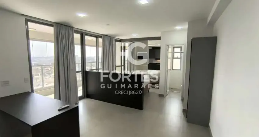 Apartamento Studio com 50m² sendo 1 quarto/ sala conjugados, com armário, ar condicionado e 1 cama box casal com colchão, ao lado do supermercado Assaí e próximo do Ribeirão Shopping;