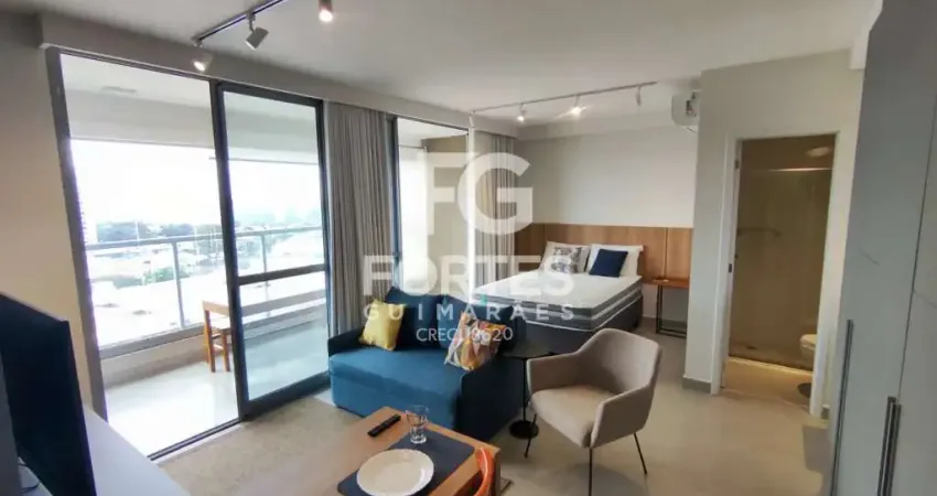 Apartamento studio mobiliado próximo do ribeirão shopping, ao lado da avenida presidente vargas, andar alto face sombra com 01 dormitório suíte, armário, ar condicionado, wc suíte