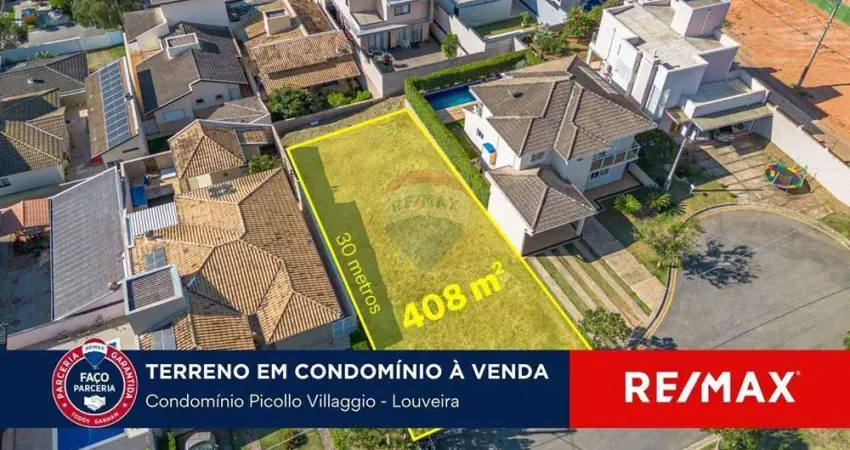 Terreno plano de 408m² a venda no condomínio picollo villaggio - louveira/sp
