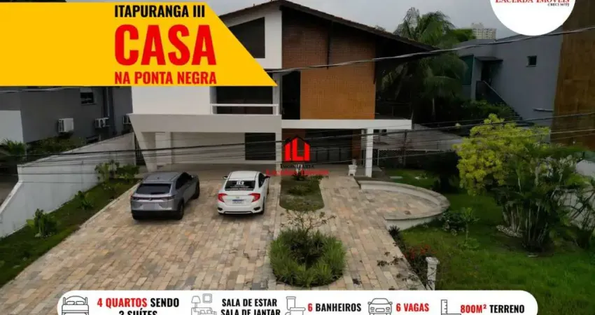 Casa em condomínio para venda em manaus, ponta negra, 4 dormitórios, 3 suítes, 6 banheiros, 5 vagas