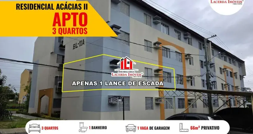 Condomínio Residencial Acácias II, 3 quartos, 1 vaga coberta, 66m², Use FGTS, 1º Andar