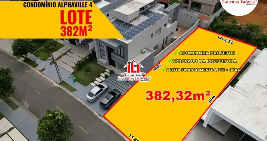 Alphaville 4, 382m², Lote + Projeto Aprovado Prefeitura, terraplanado, Rua do Clube