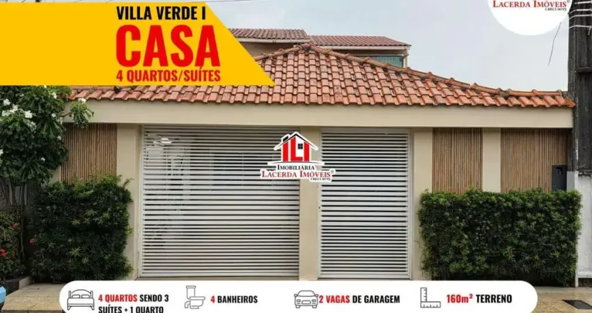 Villa Verde I, casa 4 quartos sendo 3 suítes, semimobiliada, Casa reformada, Agende Visita