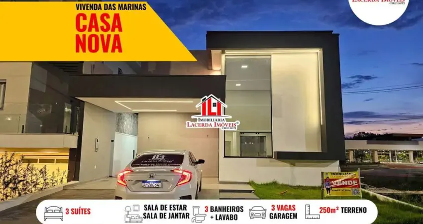 Vivenda das Marinas, Casa térrea com 3 suítes, casa nova, piscina, sala pé-direito alto