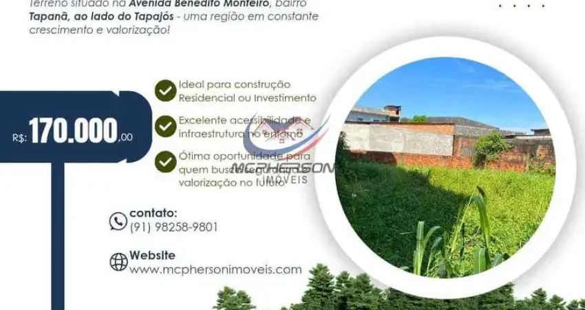 Terreno à venda na Travessa Santos, Agulha (Icoaraci), Belém