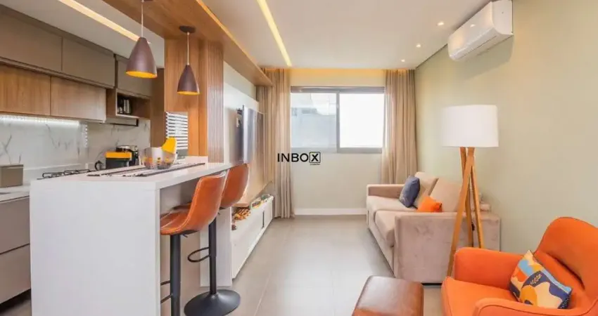 Apartamento de 57 m² privativos, totalmente mobiliado, 1 suíte e 1 vaga