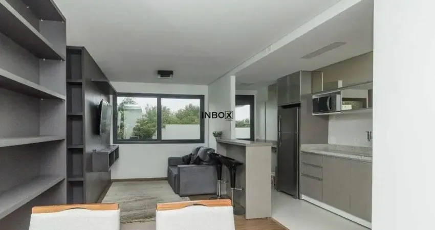 Apartamento mobiliado de 1 dormitório, suíte, com 49 m² de área privativa, 1 vaga