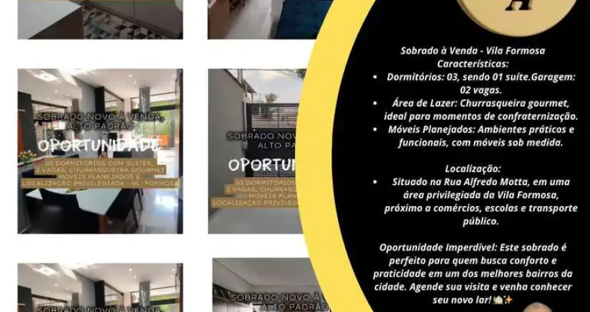 Sobrado para venda em são paulo, vila formosa, 3 dormitórios, 1 suíte, 3 banheiros, 2 vagas