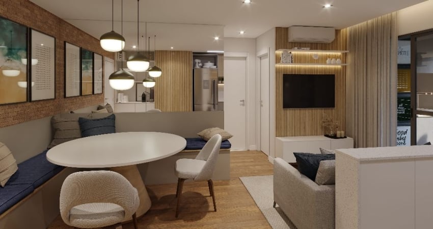 Apartamentos de 37m² a 48m² com 2 Quartos e Sacada com Churrasqueira em Condomínio Completo