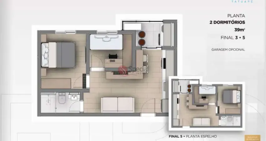 Apartamento à venda no tatuapé, com 39 m² e 2 quartos, com opção de 1 vaga.