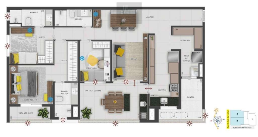 Patriani Vitra , Apartamento 3 dormitórios sendo  2 Suítes