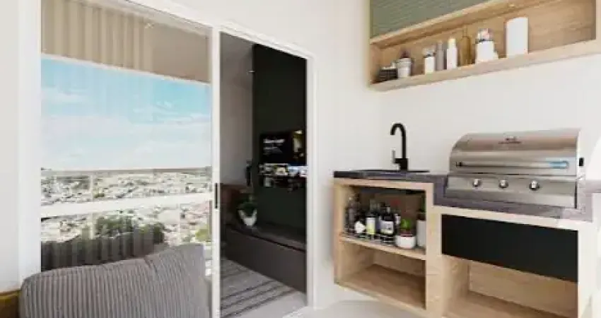 Apartamento na planta de 58m2 com 2 dormitórios, 1 suíte e varanda na planta.