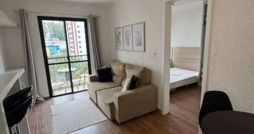 Mobiliado, 1 dormitório, 35 metros, 1 vaga de garagem. Condomínio com completo piscina, academia, salão de festas, churrasqueira, quadra de esportes.