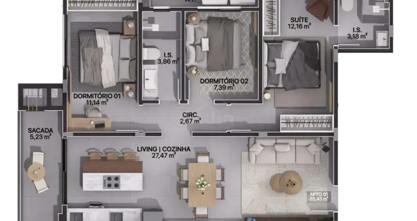 Cobertura 3 dormitórios com 1 suíte em gravatá, navegantes/sc