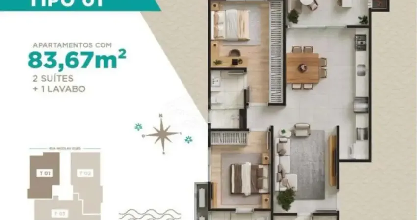 Apartamento na planta, 02 suítes, r$812.000,00 quadra mar no centro de navegantes