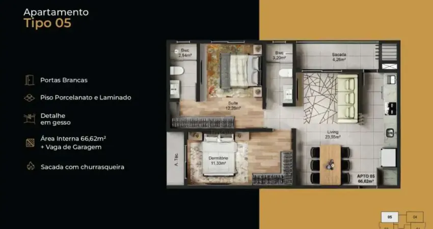 Apartamento á venda, 02 dormitórios com suíte, bairro gravatá em navegantes, r$ 620.000,00.