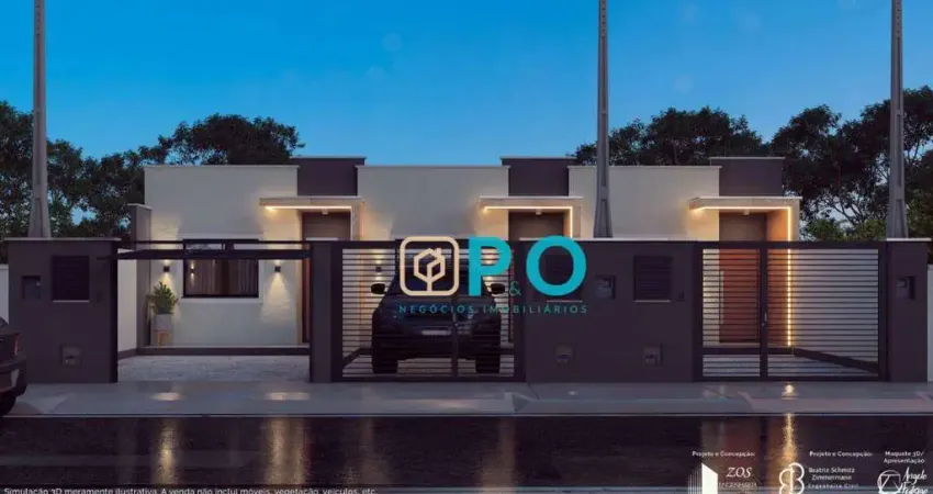 Casa geminada com 61m² de área privativa à venda na Rua Nilo Fachini, nº 32 - Bairro Meia Praia, Navegantes / SC.