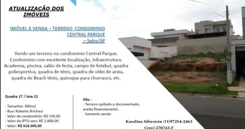 Terreno à venda na Rua Roberto Brichesi, 1212, Residencial Central Parque, Salto