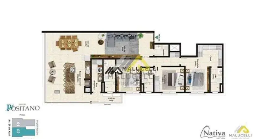 Apartamento 901 alto padrão no Edifício Positano no centro de Guaratuba-PR