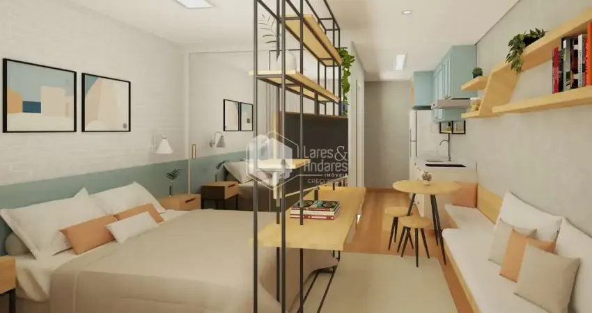 STUDIO À VENDA, COM 26M² COM PONTO PARA AR COND. AQUECIMENTO A GÁS, PONTO DE COOKTOP ELETRICO E TOM
