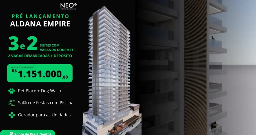 Pré-lançamento aldana empire - ponta da praia/santos - entrada a partir de r$ 114.000