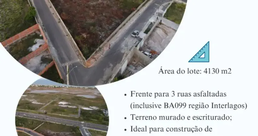 O imóvel no bairro arembepe com 4130 metros quadrados murado e escriturado