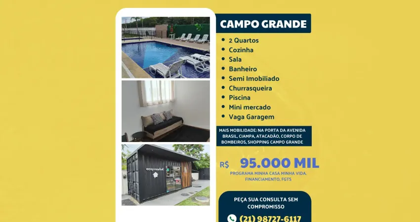 Apenas 95 mil - campo grande - piscina - 2 quartos - semi imobiliado