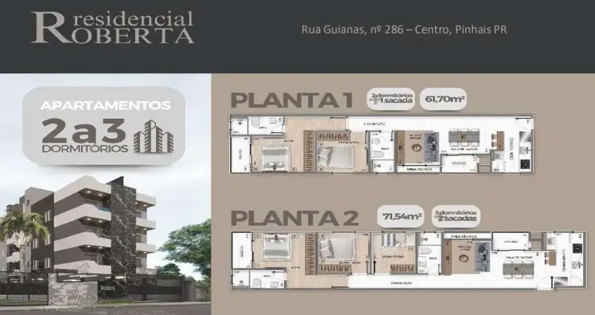 Apartamento para Venda em Pinhais, Centro, 2 dormitórios, 1 suíte, 2 banheiros, 1 vaga