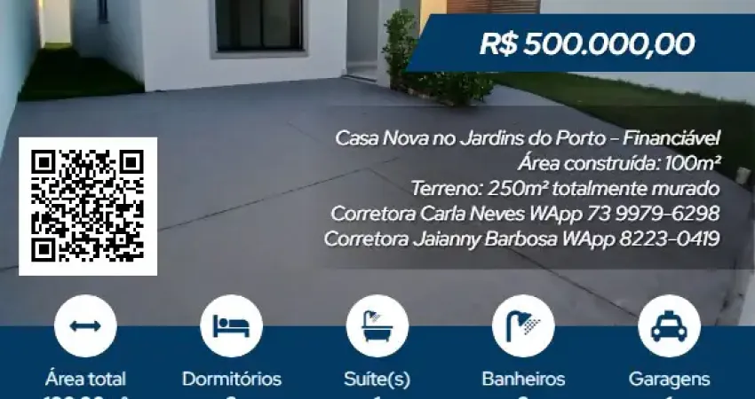 Casa com garagem p/ 02 carros - 02 dormit. (01 suite) e quintal amplo