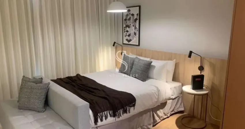 Condomínio d.stay moema - studio de 26m² com quarto, cozinha e banheiro.