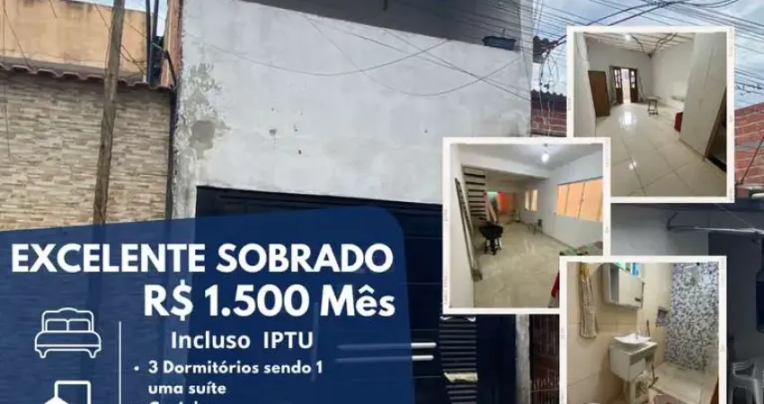 Sobrado para locação em ferraz de vasconcelos, jardim angelina, 3 dormitórios, 1 suíte, 2 banheiros, 2 vagas
