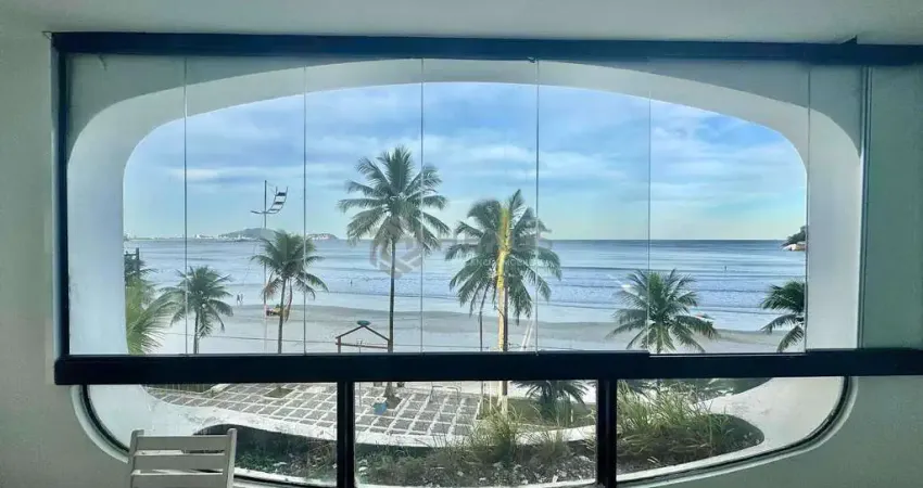 Apartamento frente mar com varanda e vista mar na praia das asturias, guaruja