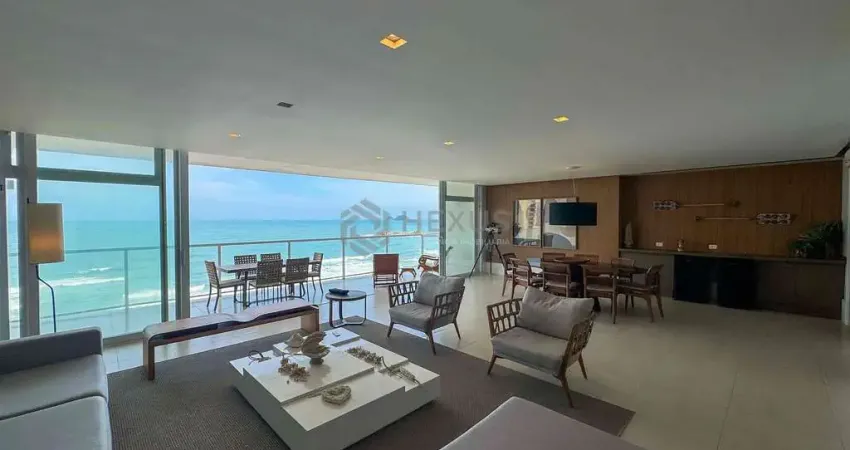 Apartamento frente mar, reformado com varanda, lazer e vista mar na praia das pitangueiras, guaruja