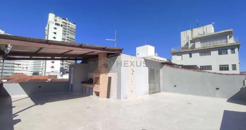 Cobertura com varanda, área gourmet e lazer a duas quadras da praia do tombo, guaruja