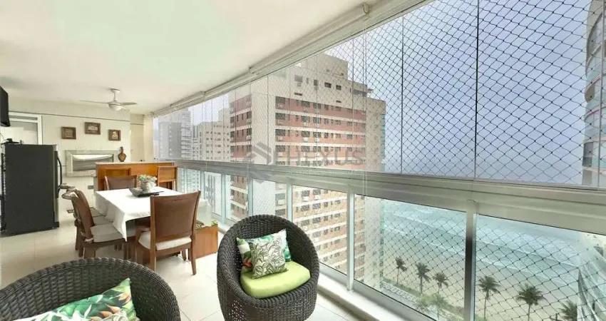 Apartamento frente mar com varanda gourmet, lazer e vista mar, asturias, guaruja