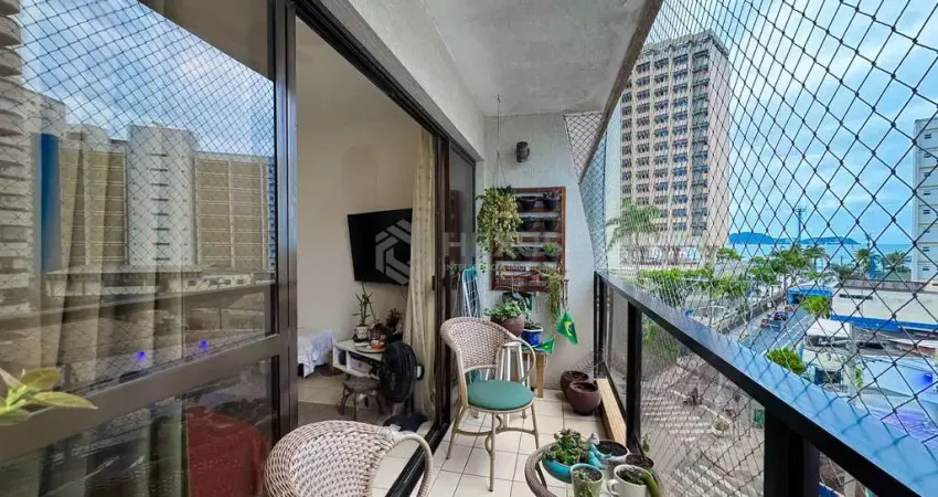 Apartamento com varanda e vista mar a uma quadra da praia das asturias, guaruja