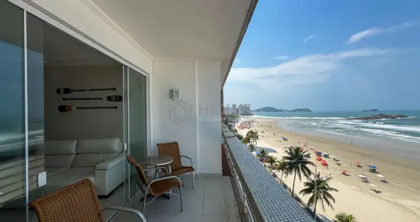 Apartamento reformado frente mar com varanda na praia das pitangueiras, guarujá