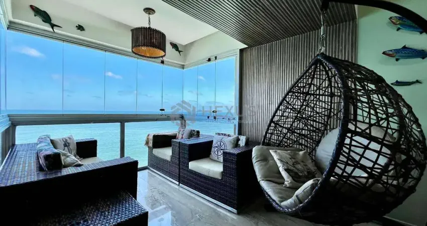 Apartamento reformado frente mar com varanda gourmet na praia das pitangueiras, guaruja