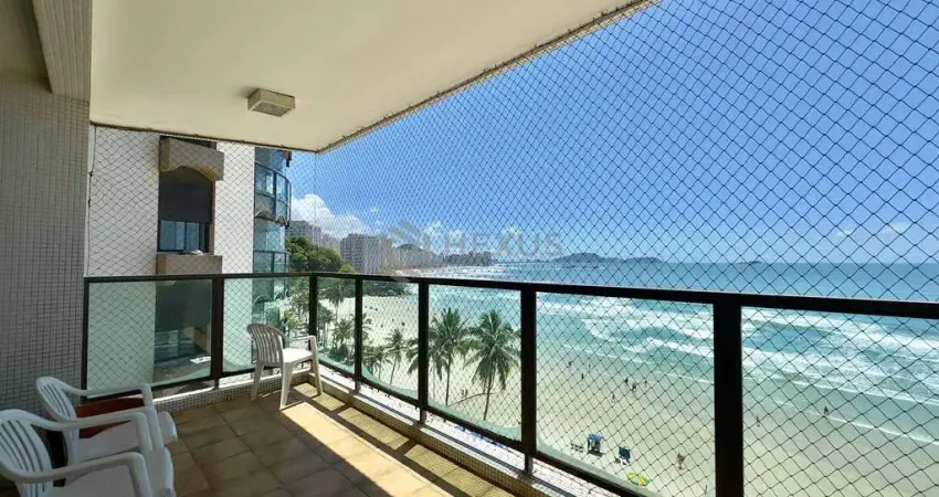 Apartamento alto padrão reformado frente mar com varanda e lazer na praia das asturias, guaruja