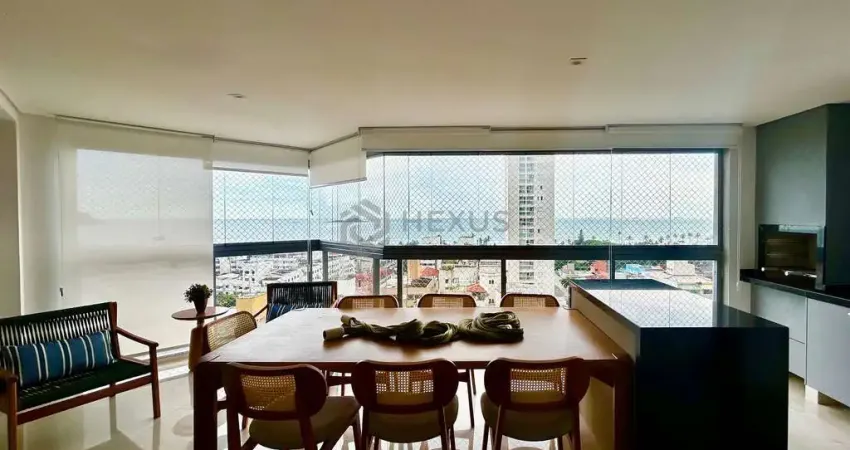 Apartamento com varanda gourmet vista mar e lazer na Praia da Enseada, Guaruja