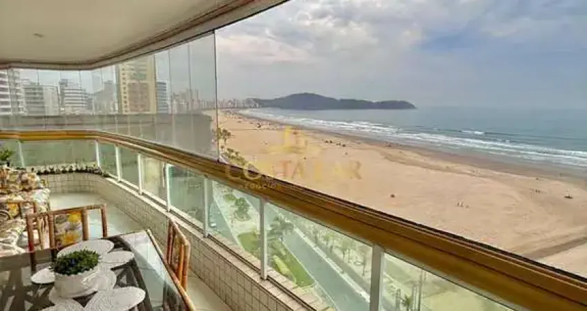 Apartamento mobiliado frente mar com 3 suítes e lazer aviação, praia grande - sp