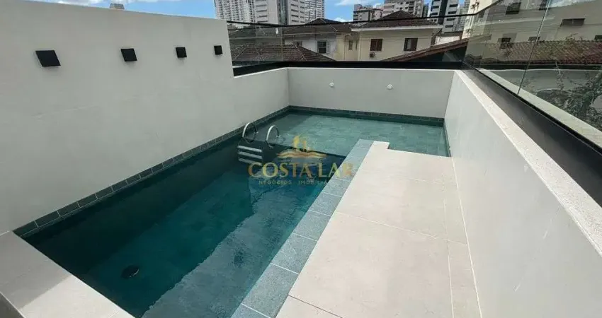 Sobrado novo, moderno e bem localizado: 3 quartos, 2 vagas - boqueirão em santos