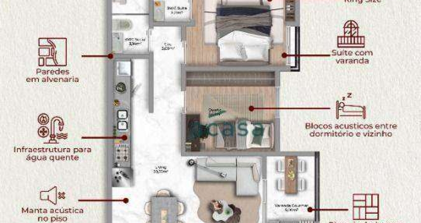 Apartamento no Ed. Paris Palace à venda, 56 m² por R$ 585.936 - Neva - Cascavel/PR