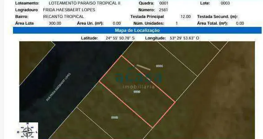 Terreno à venda, 300 m² por R$ 320.000,00 - Paraíso Tropical II - Cascavel/PR