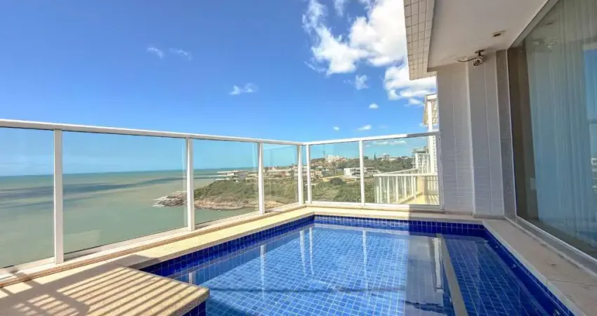 Cobertura de luxo a venda, 4 suítes, frente para praia da bacutia em guarapari-es