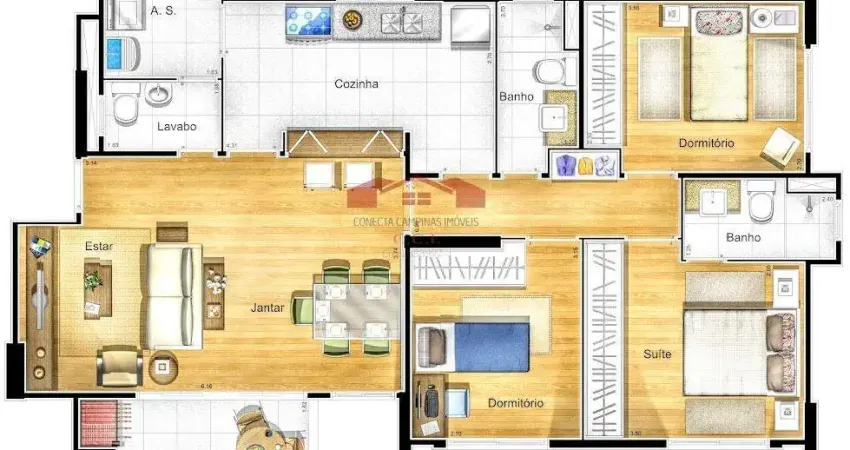 Apartamento para Venda em Campinas, Mansões Santo Antônio, 3 dormitórios, 3 suítes, 4 banheiros, 3 vagas