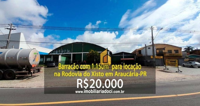 Barracão com 1.150m² na Rodovia do Xisto em Araucária-PR  - Locação por 20.000,00