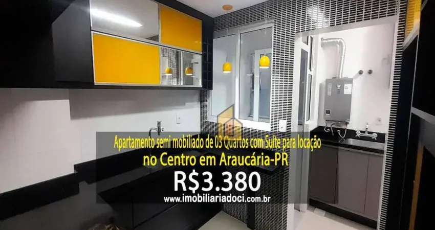 Apartamento semi mobiliado de 03 Quartos com suíte no Centro em Araucária-PR  - Locação por R$3.380,00