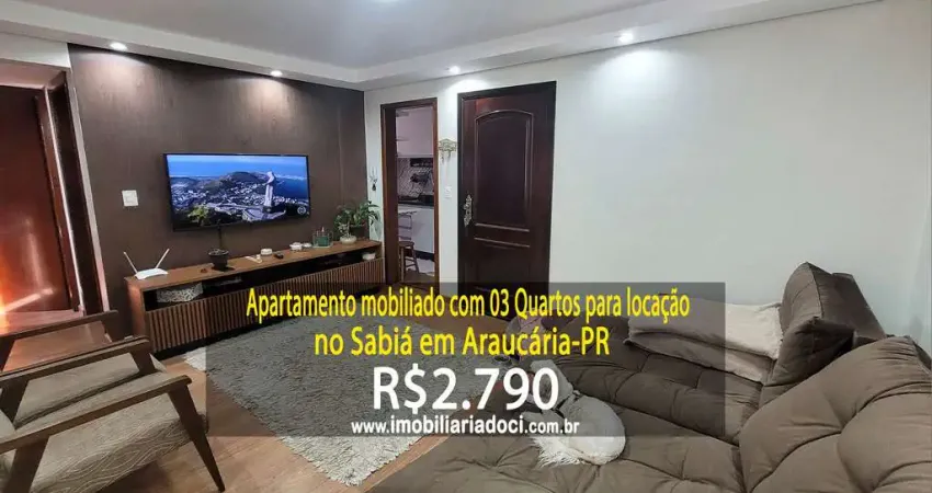 Apartamento mobiliado com 03 Quartos no Sabiá em Araucária-PR  - Locação por R$2.790,00  - Água e gás inclusos no valor da locação